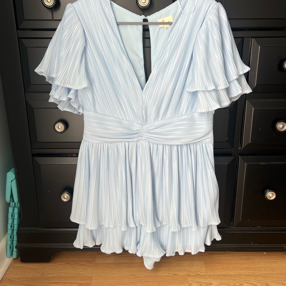 Lena Sky Blue Pleated Romper